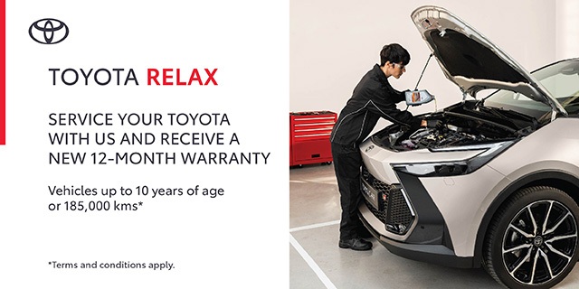 Toyota Relax - Service your Toyota with us and receive a new 12 month warranty